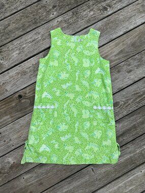 Lilly Pulitzer Girls Vintage Shift Dress Size 14 Green Animal Print Sleeveless